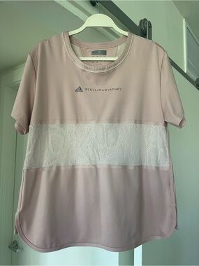 Adidas by Stella McCartney Pale Pink and White Performance Tee